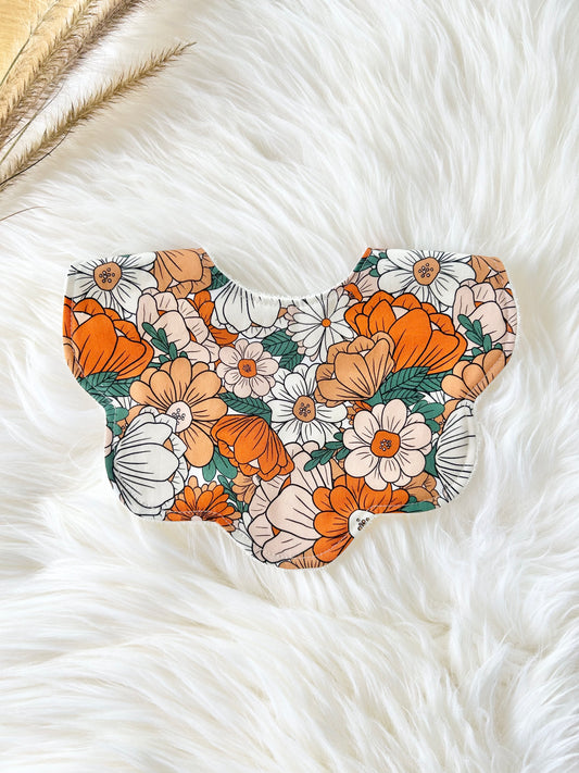 Adorable Baby Girl Bib, Scalloped Style Bib: Burnt Orange Floral