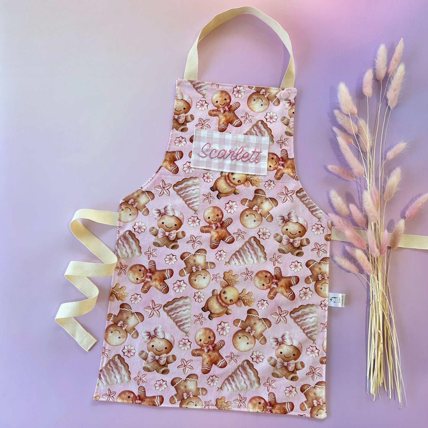 Toddler, Kids Personalised Apron: Gingerbread Pink