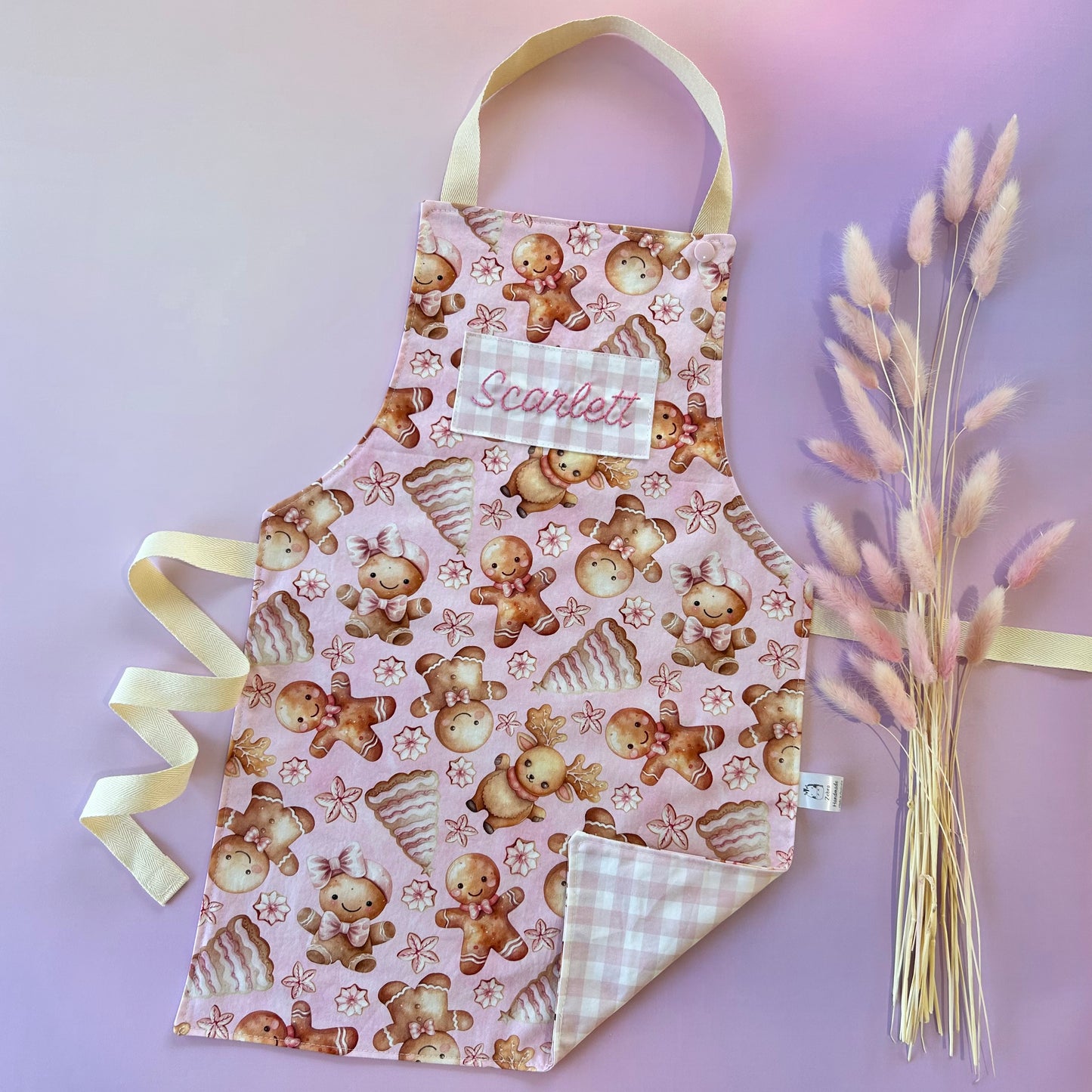 Toddler, Kids Personalised Apron: Gingerbread Pink