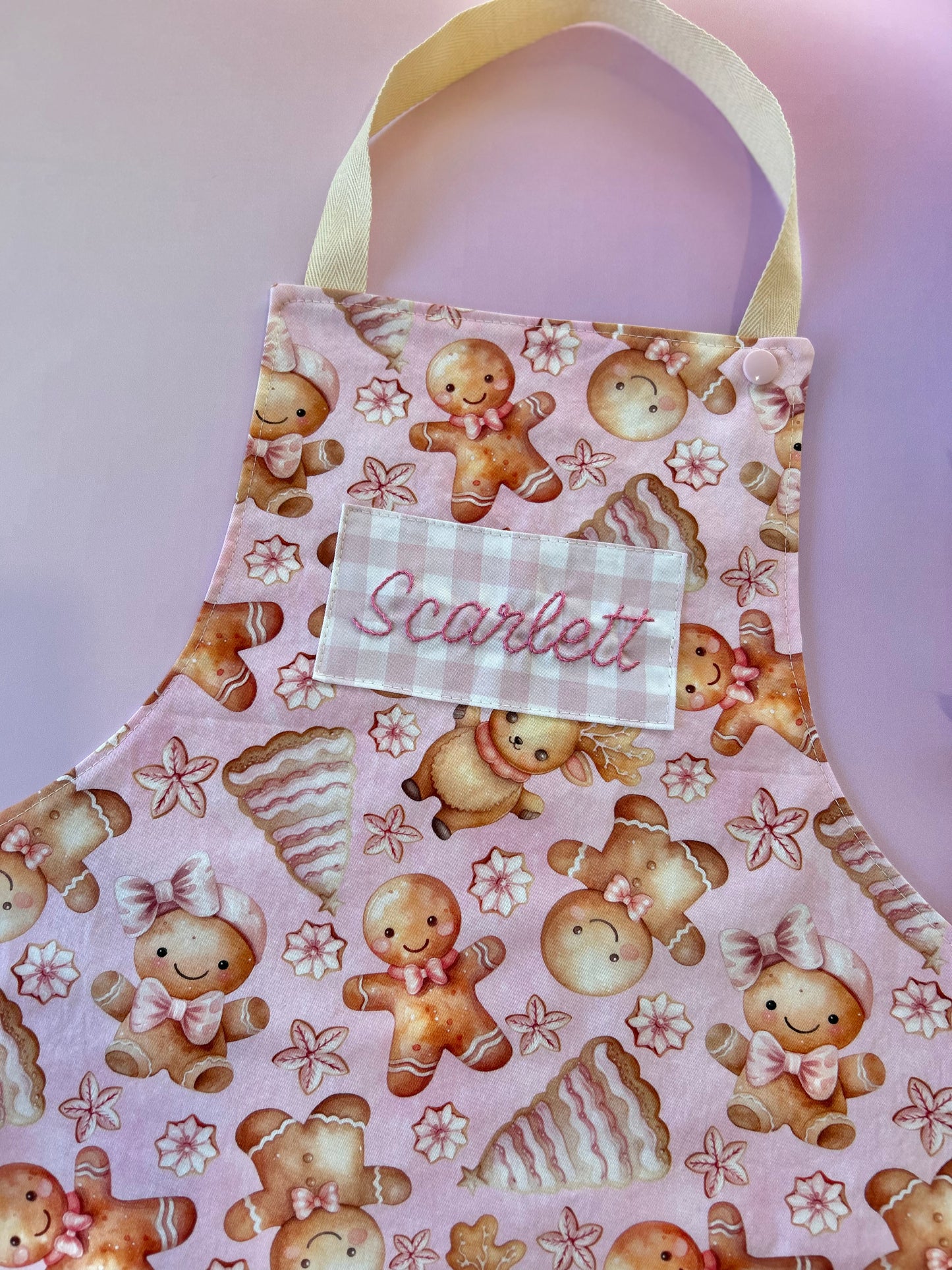 Toddler, Kids Personalised Apron: Gingerbread Pink