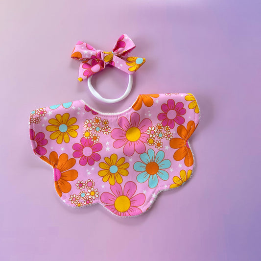 Adorable Baby Girl Bib, Scalloped Style Bib: Groovy Pink