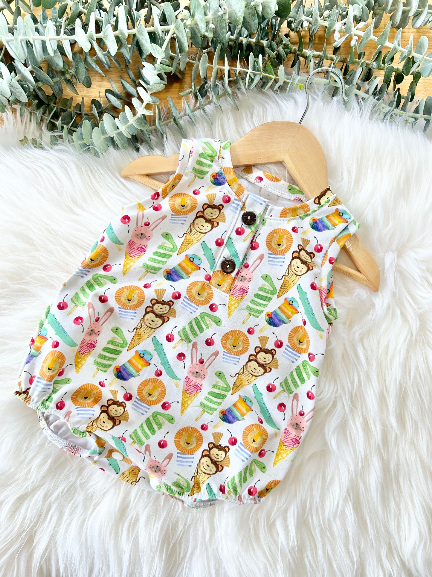 Adorable Baby Breezy Romper: Animal ice creams