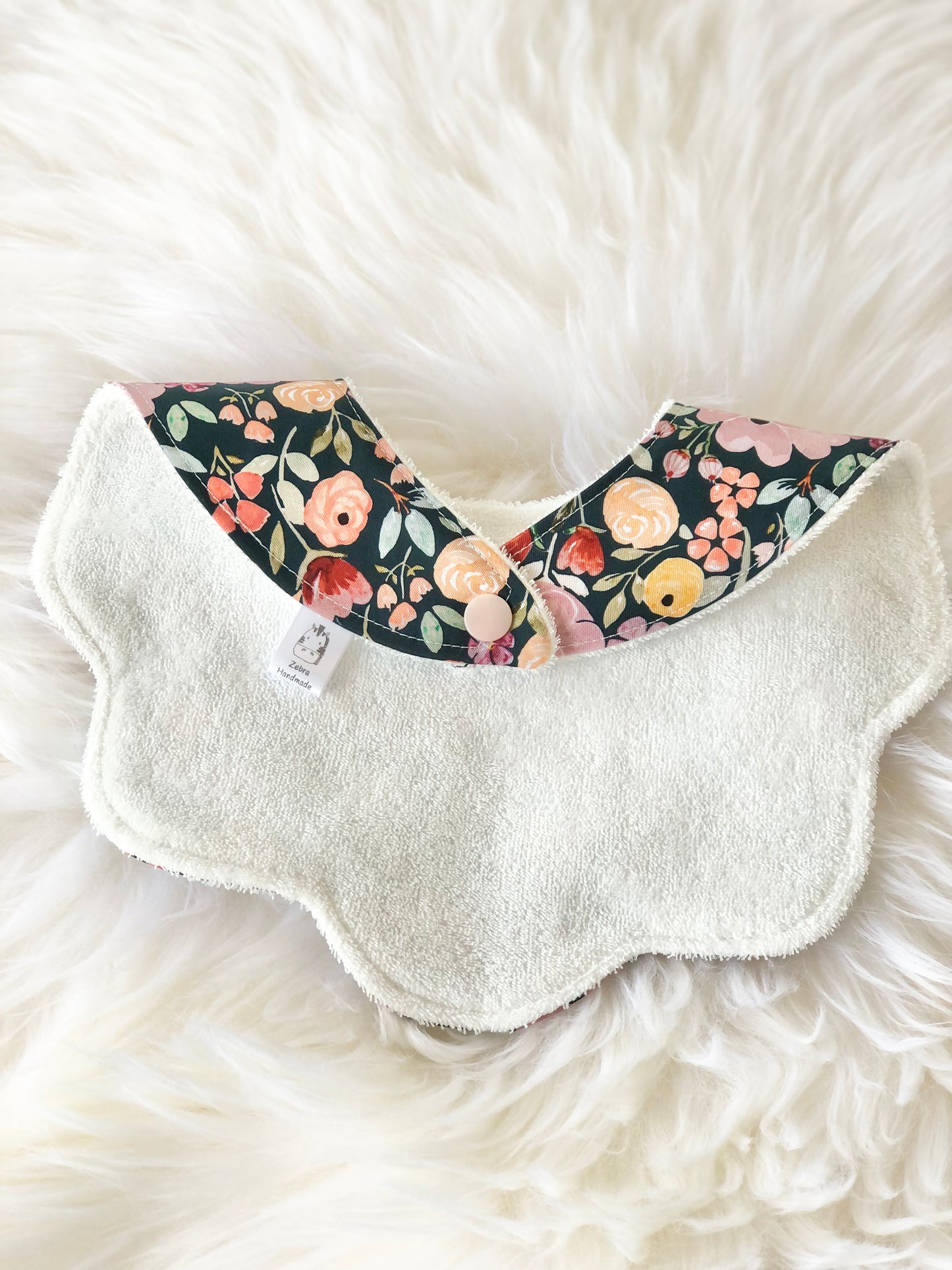 Adorable Baby Girl Bib, Scalloped Style Bib: Dark Floral