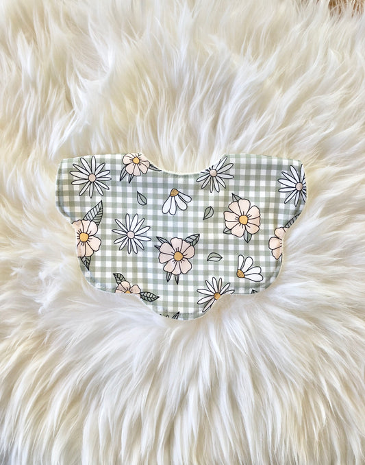 Adorable Baby Girl Bib, Scalloped Style Bib: Sage Gingham Floral