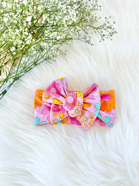 Oversized Bow Headband, Top Knots, Baby Girl Bow: Groovy Pink