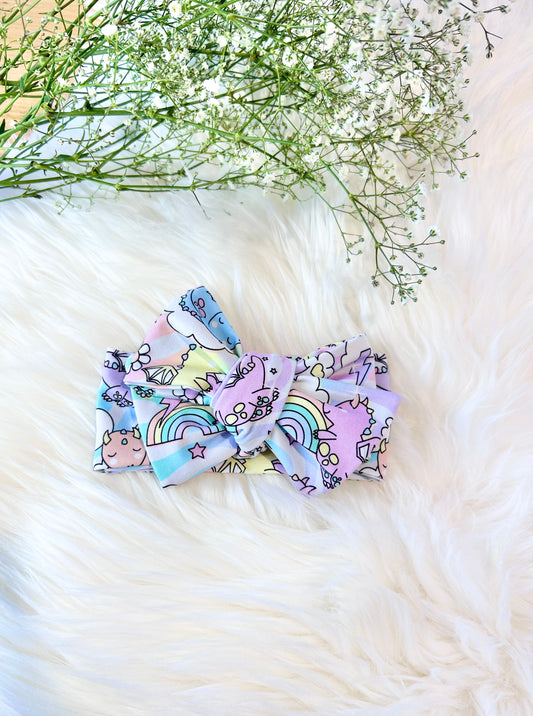 Oversized Bow Headband, Top Knots, Baby Girl Bow: Rainbow Dragons