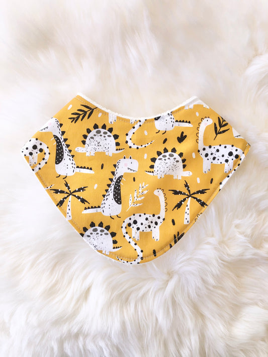 Gender Neutral Dinosaur Mustard Bib - Cute Bandana Style for New Moms and Babies, Baby Shower Gift