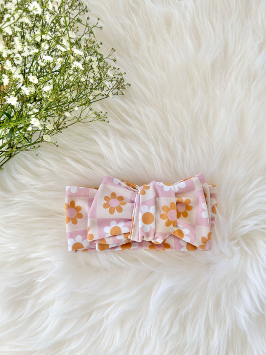 Oversized Bow Headband, Top Knots, Baby Girl Bow: Daisy Check