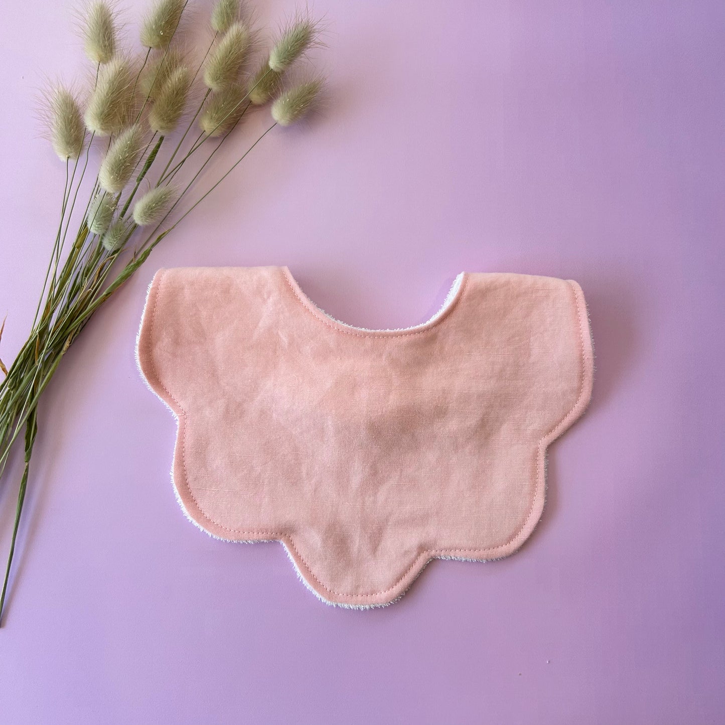 Adorable Baby Girl Bib, Cotton/Linen Scalloped Bib: Pink Salt