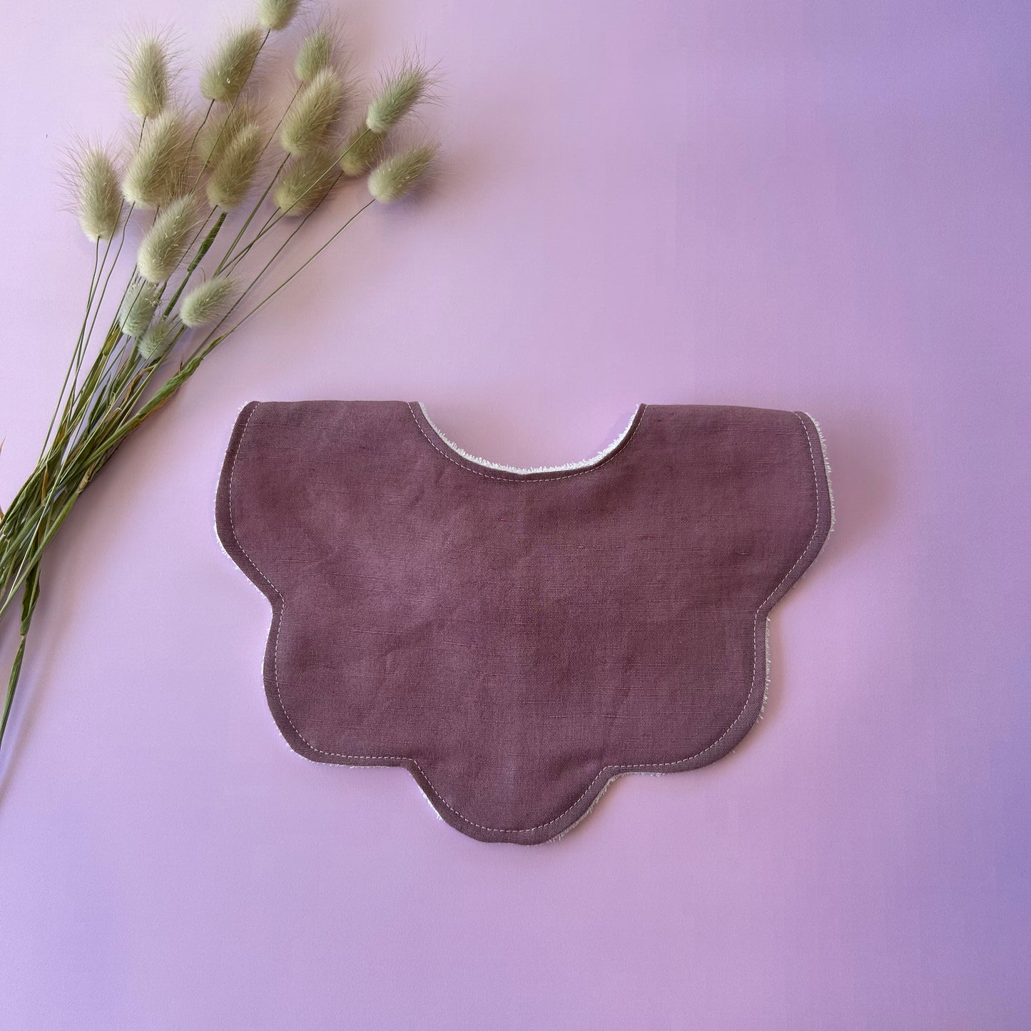 Adorable Baby Girl Bib, Cotton/Linen Scalloped Bib: Dusky Orchid