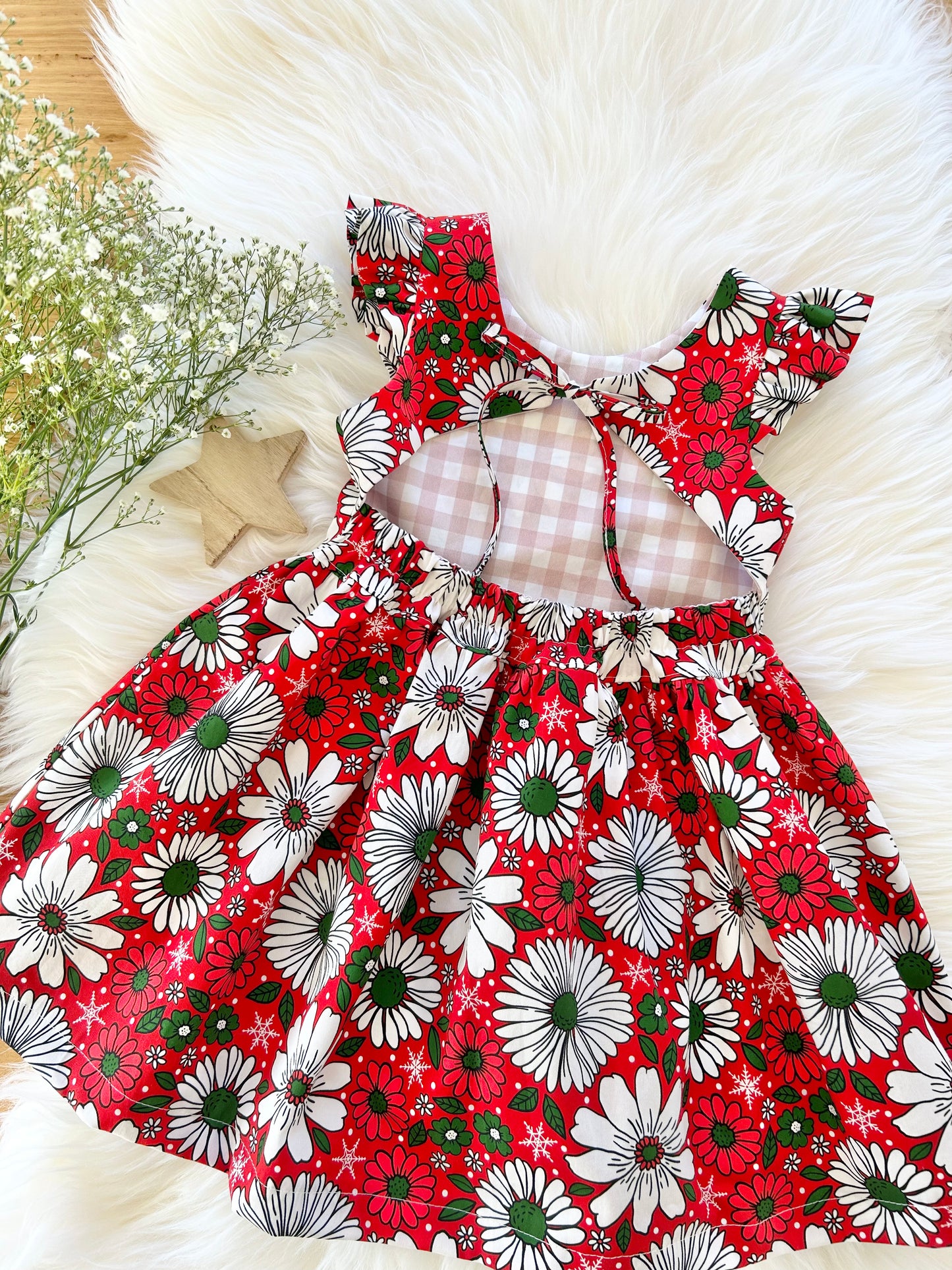 Dandelion dress: Retro Red Floral (Please select size)