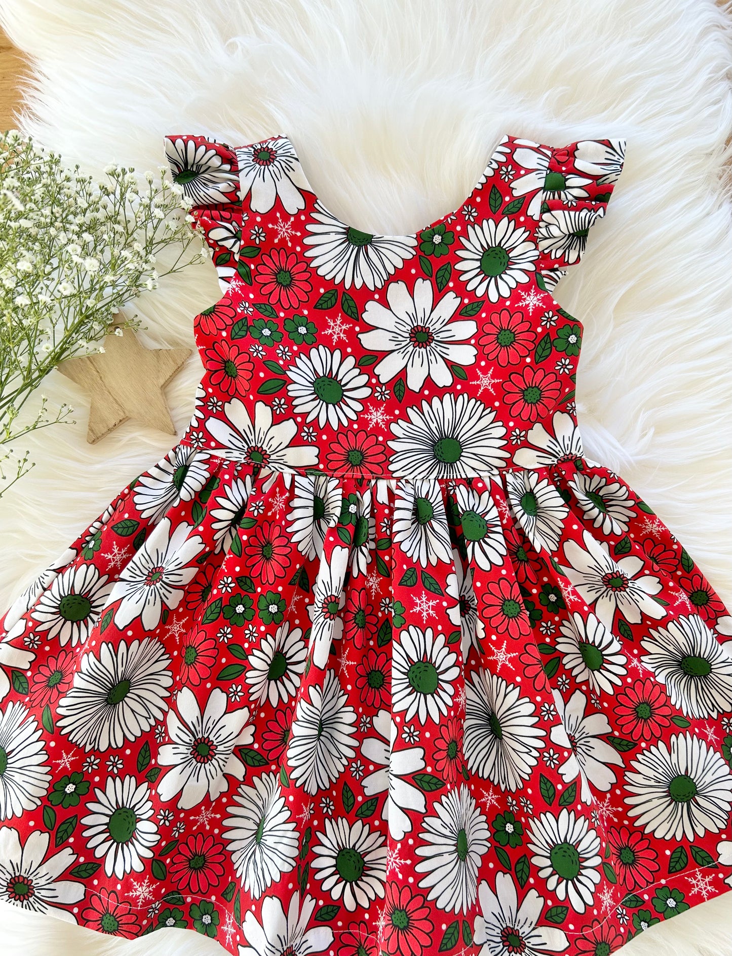 Dandelion dress: Retro Red Floral (Please select size)