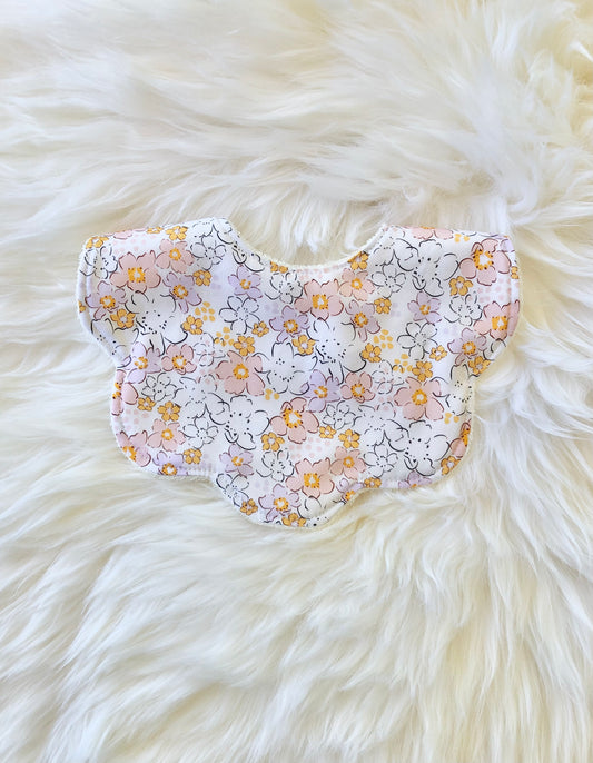 Adorable Baby Girl Bib, Scalloped Style Bib: White-Pink Floral