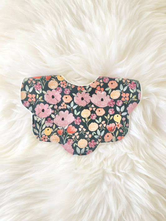 Adorable Baby Girl Bib, Scalloped Style Bib: Dark Floral