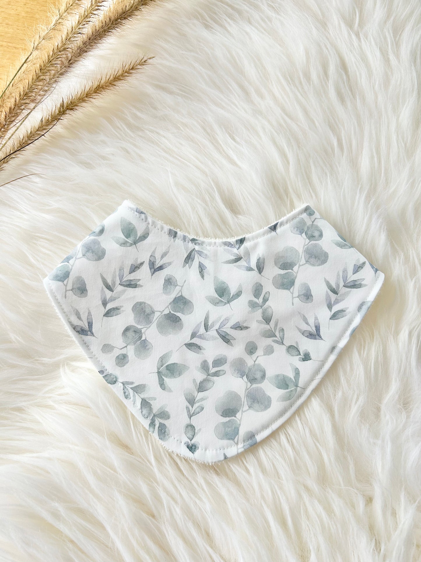 Gender Neutral Silver Eucalyptus Bib - Cute Bandana Style for New Moms and Babies