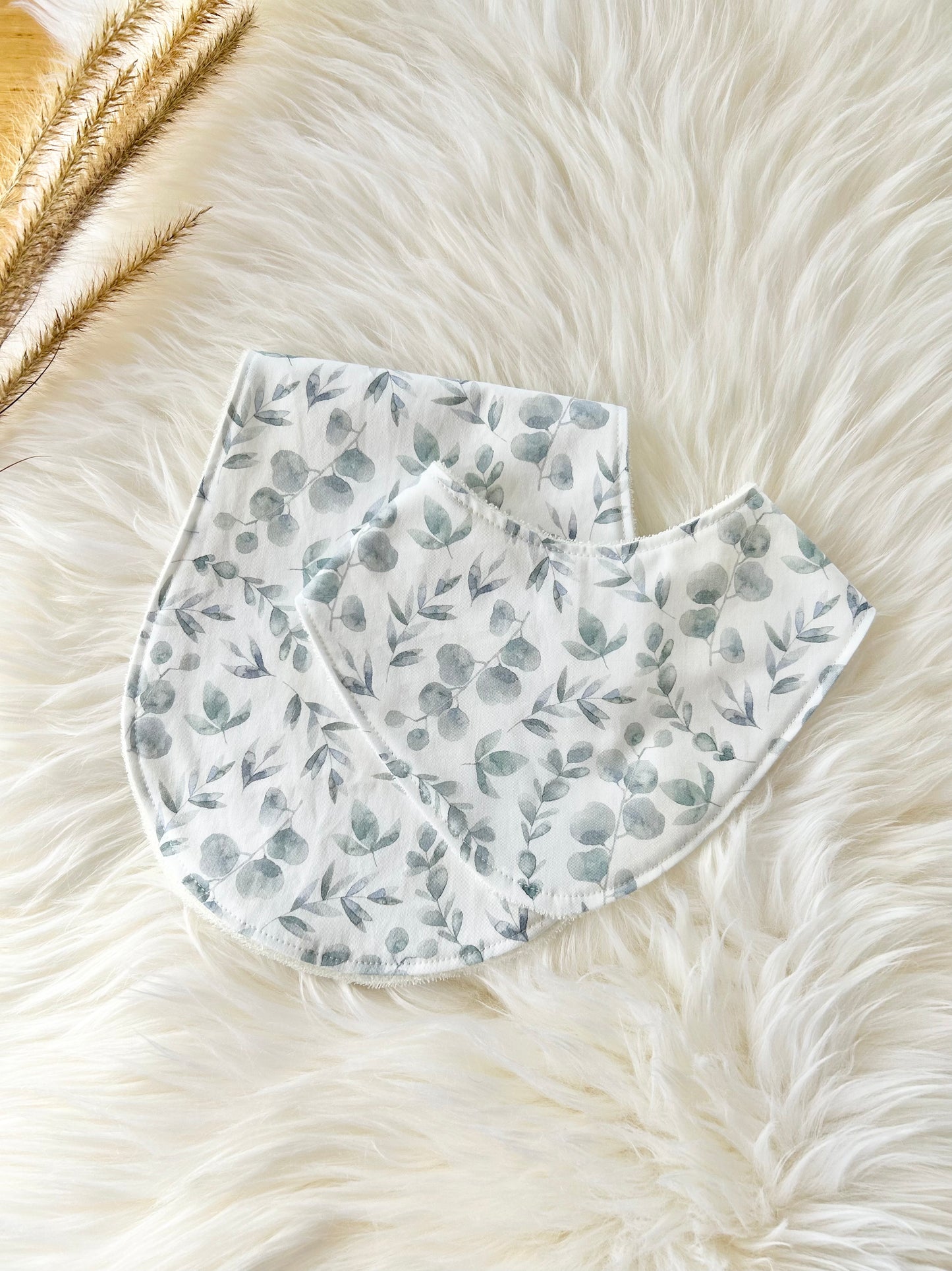 Gender Neutral Silver Eucalyptus Bib - Cute Bandana Style for New Moms and Babies