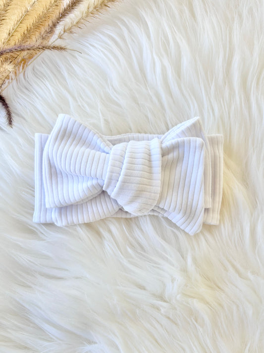 Oversized Bow Headband, Top Knots, Baby Girl Bow: Ribbed knit white