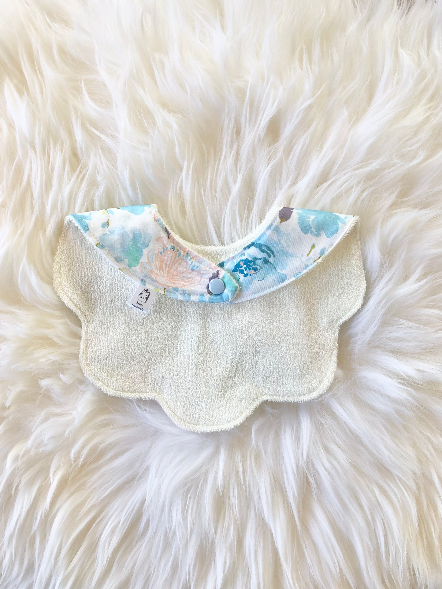 Adorable Baby Girl Bib, Scalloped Style Bib: Indy Bloom Blue Floral