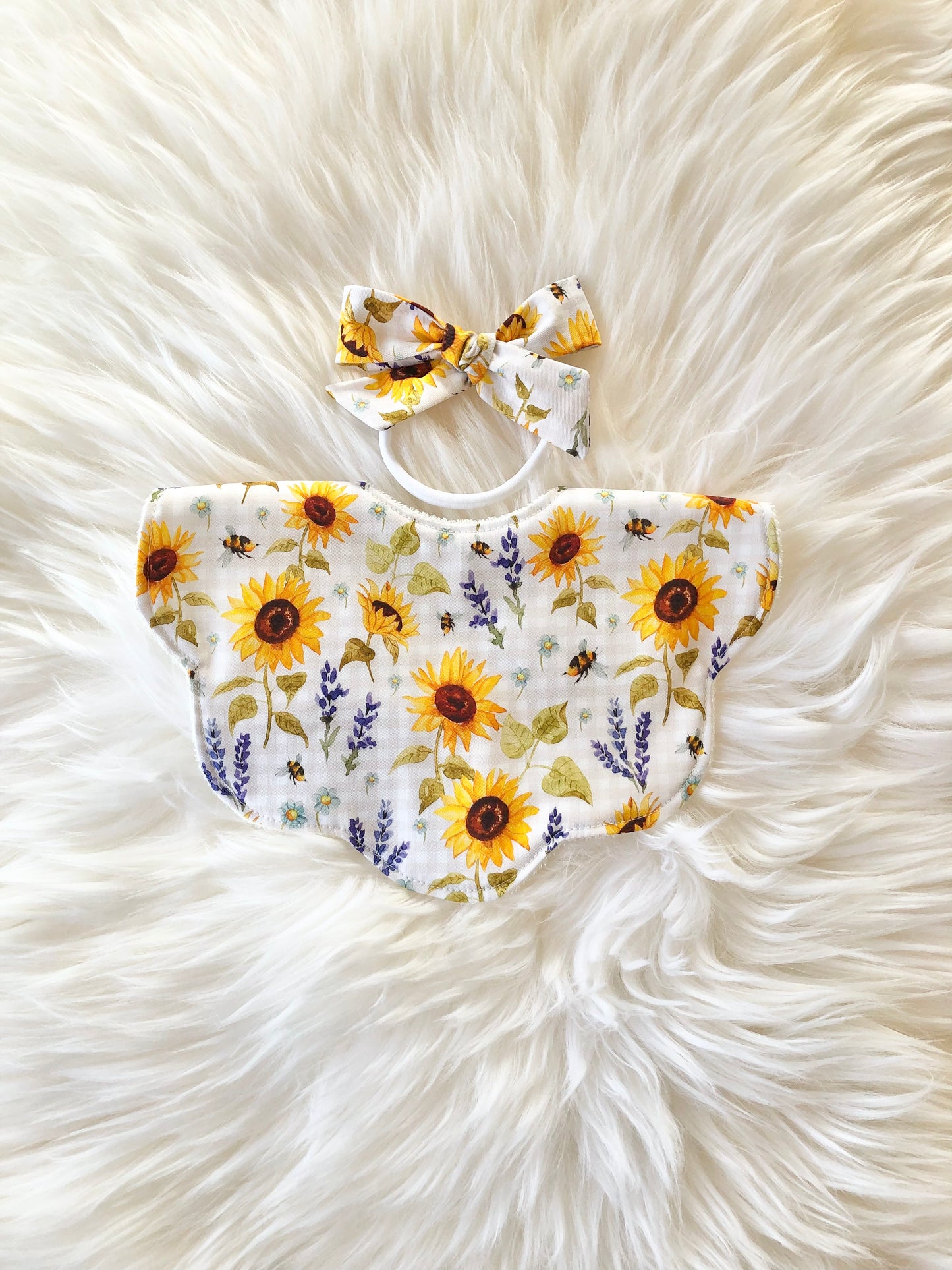 Adorable Baby Girl Bib, Scalloped Style Bib: Sunflower & Bee