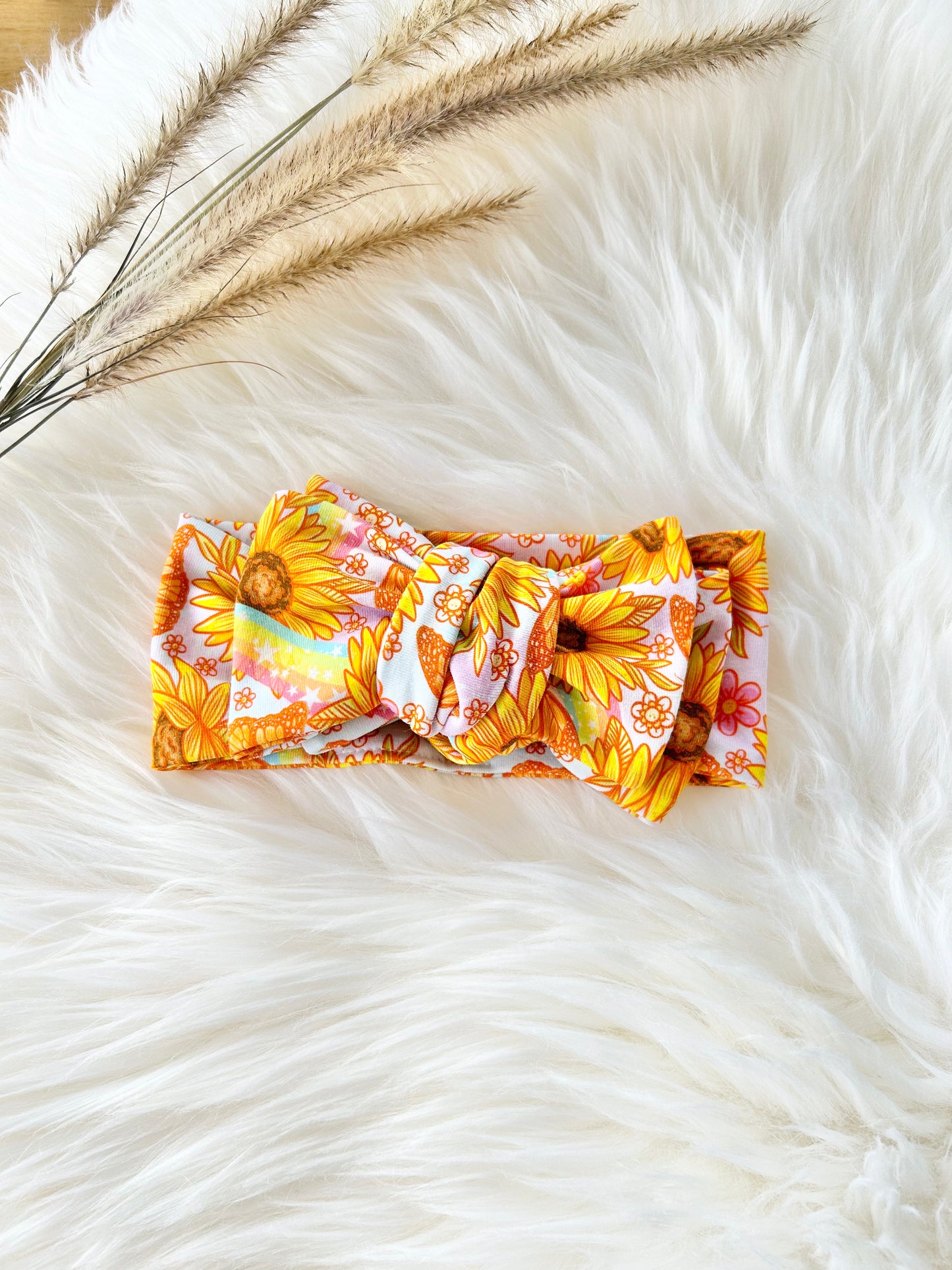 Oversized Bow Headband, Top Knots, Baby Girl Bow: Sunflower & Rainbow