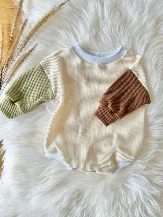 Sweater Romper - Waffle Knit Sage/Brown