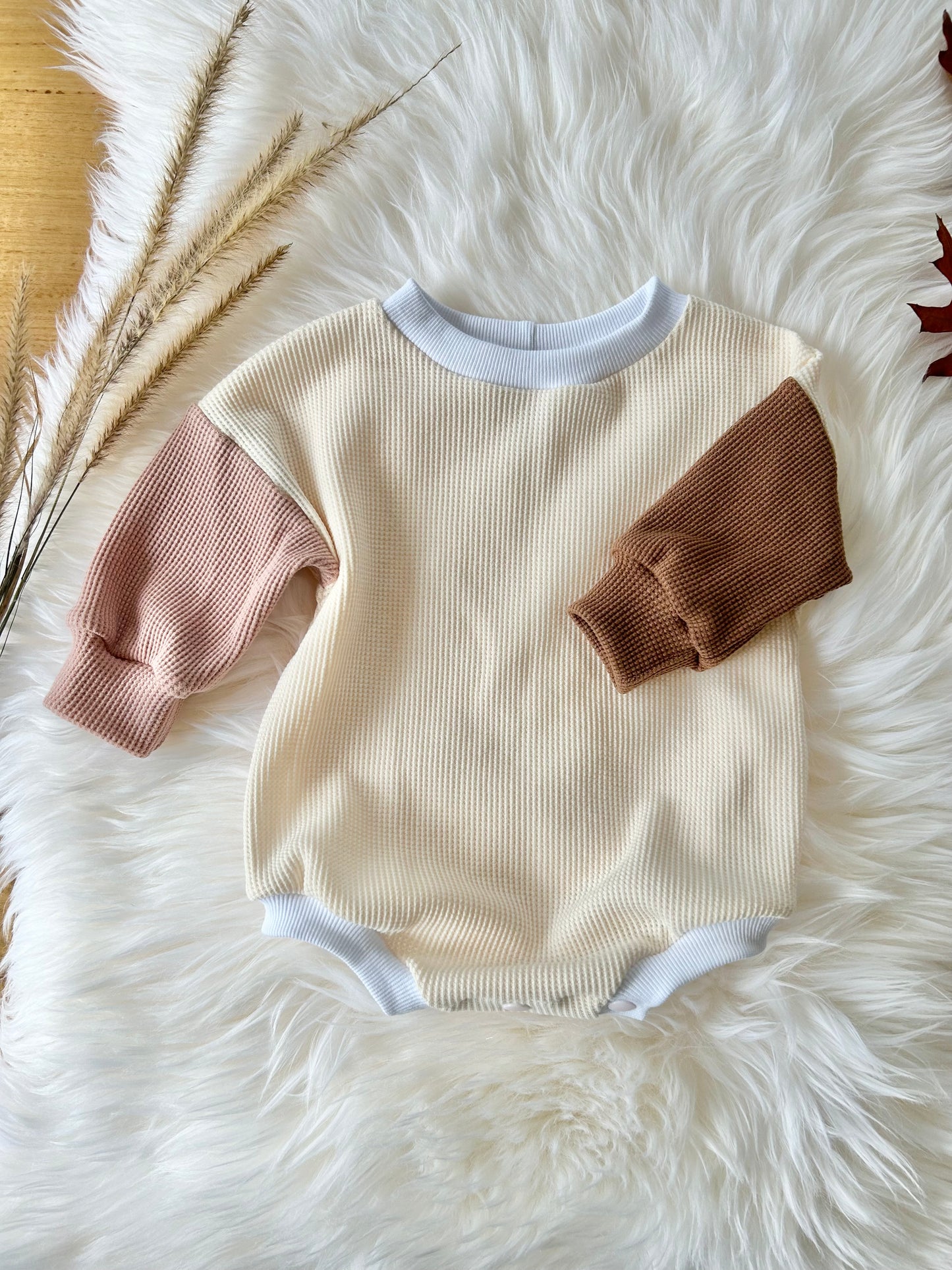 Sweater Romper - Waffle Knit Dusty Rose/Brown