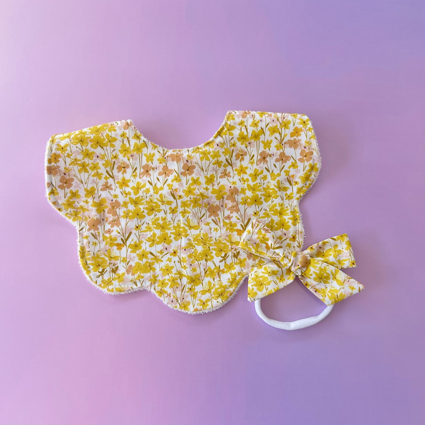 Adorable Baby Girl Bib, Scalloped Style Bib: Yellow Floral