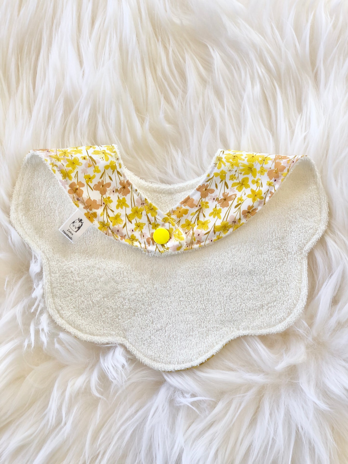 Adorable Baby Girl Bib, Scalloped Style Bib: Yellow Floral